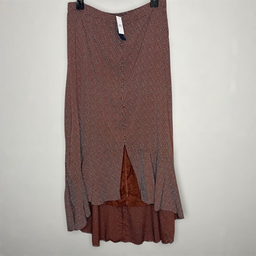 Abercrombie & Fitch Midi Skirt XL Womens Brown Polka Dot High Low Spotted New